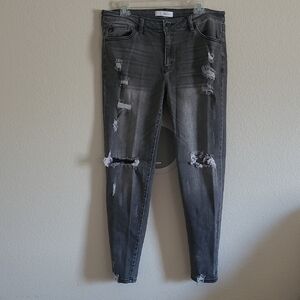 KanCan Women's Distressed/Ripped Charcoal Gray Jeans Size 15/31